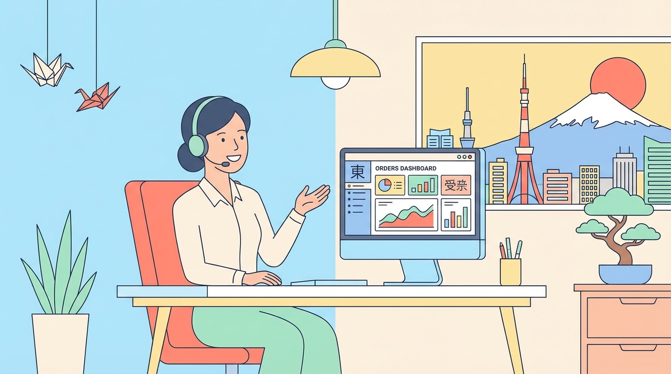 ヘッドセットを付けてお客様対応をする受注スタッフ